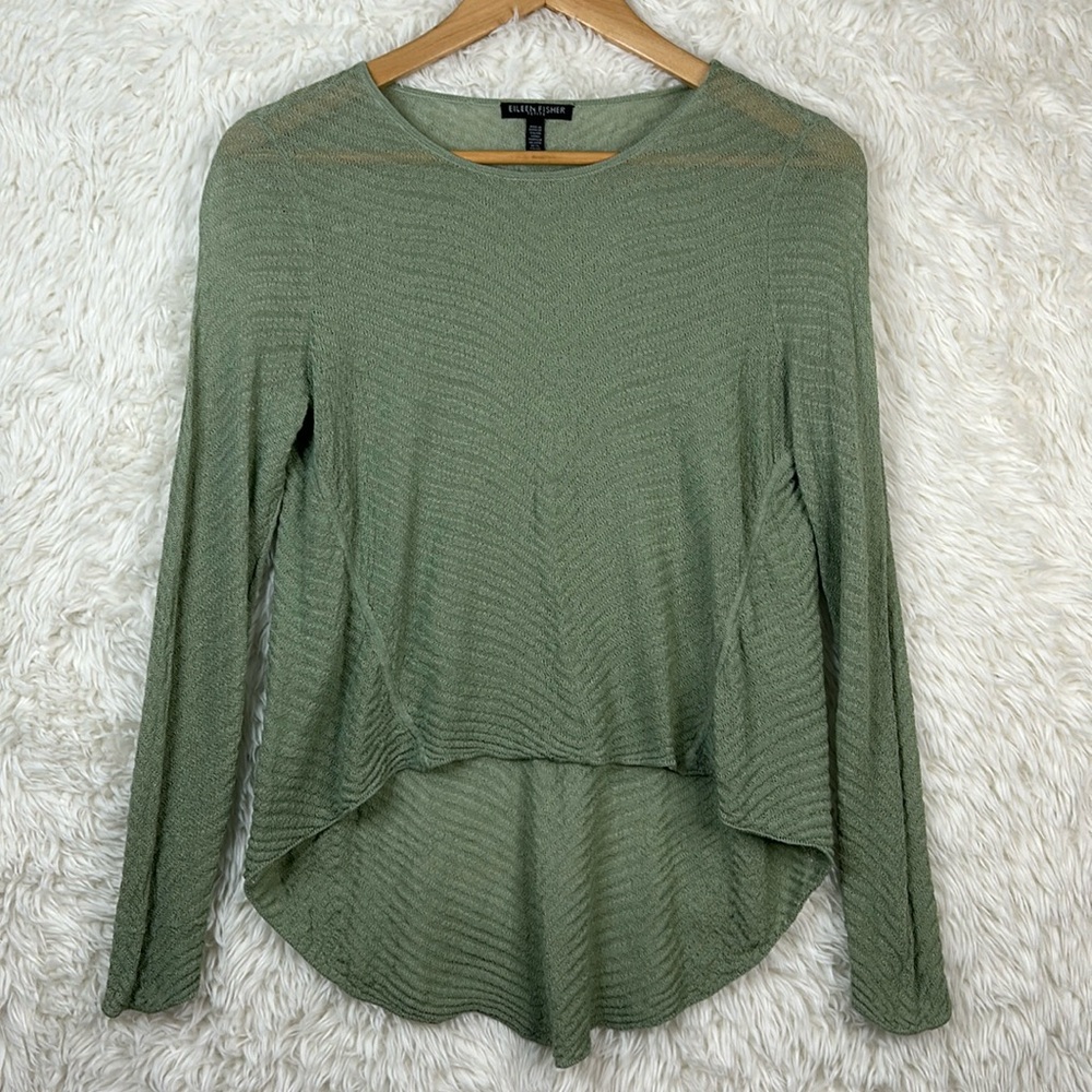 Eileen Fisher Sea Foam Green Sheer Hi-Lo Long Sleeve Sweater Hemp Blend